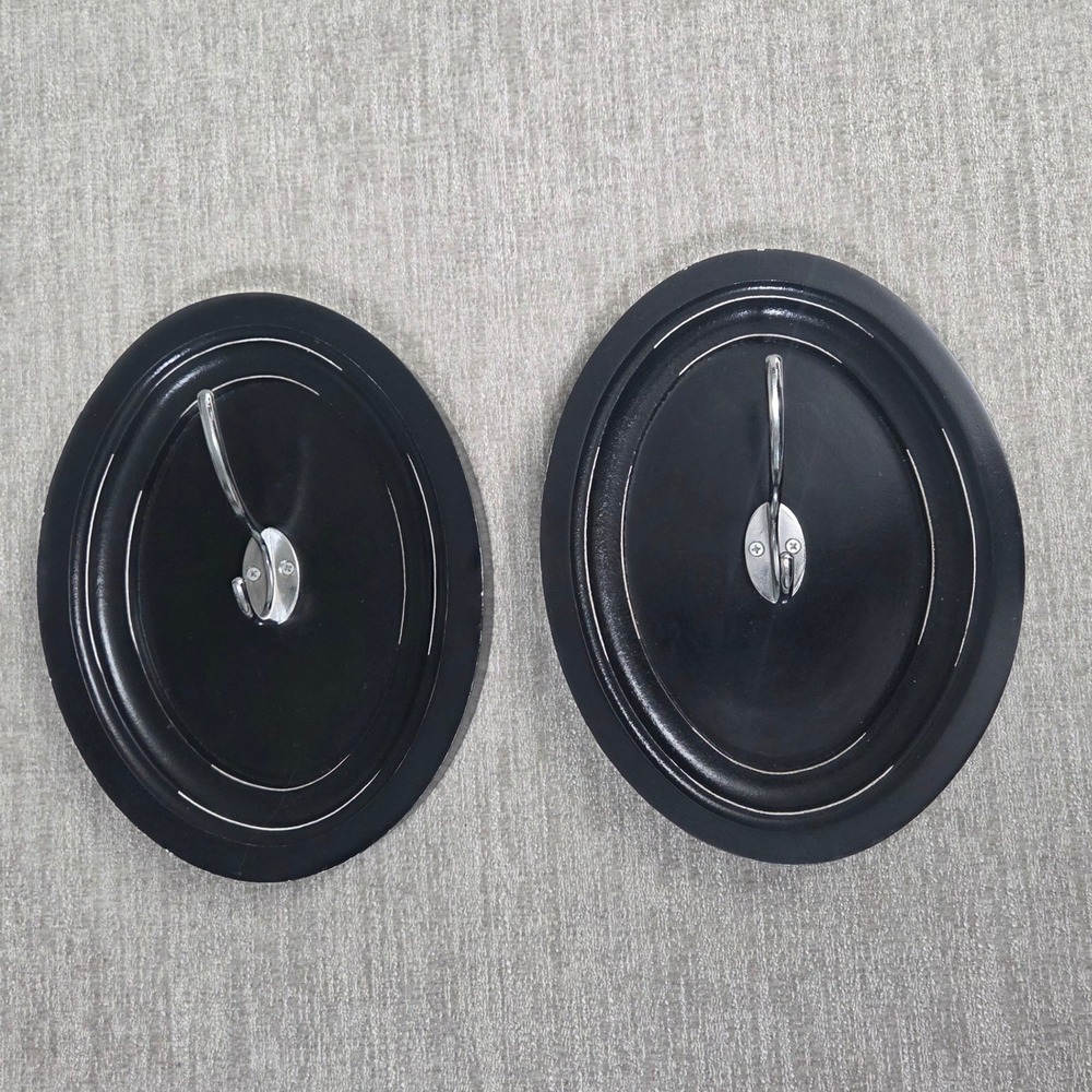 Set of 2 Black Oval Wooden Wall Hooks Coat Clothing Entryway Closet Mudroom